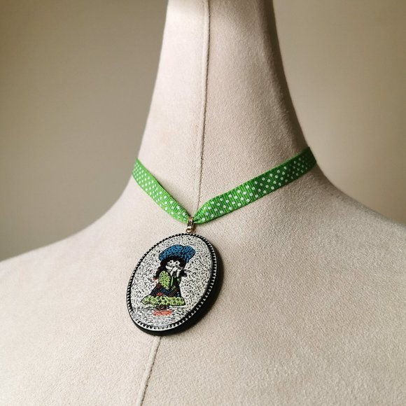 Sunbonnet Sue Vintage 80s Pendant Ribbon Chokers - Picture 8 of 11